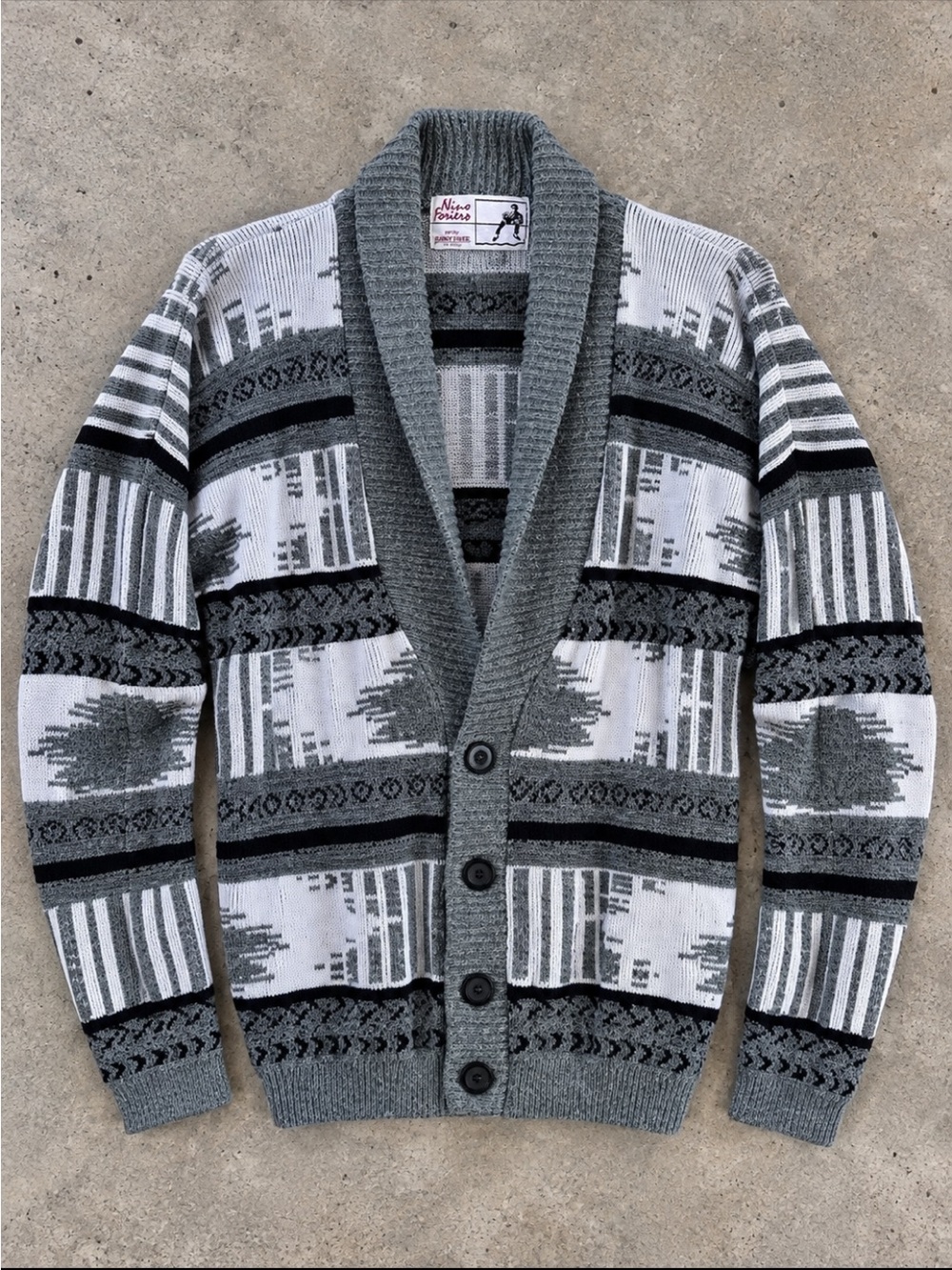 90s Nino Foriero Randy River Grandpa Cardigan Geometric Shawl Collar Streetwear
